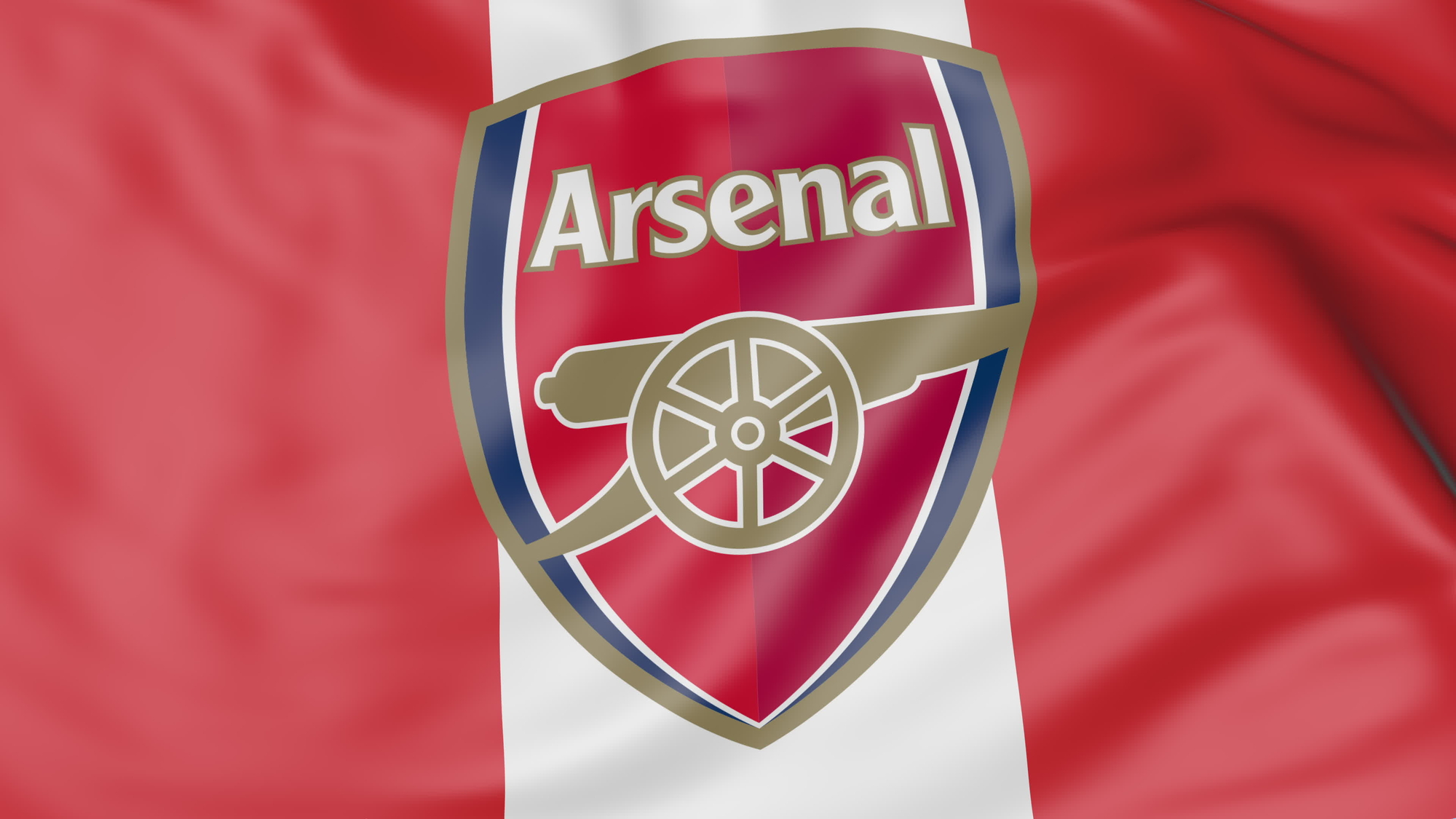 Close-up of waving flag with Arsenal F.C. football club logo - OzUncut